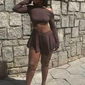 Brown Off-Shoulder Cutout Dress